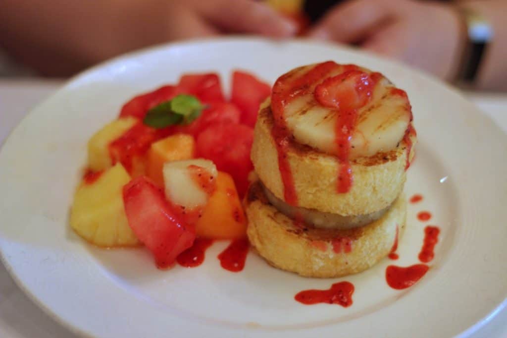 French Toast and Pineapple Stack Breakfast at Lumieres on the Disney Magic Westbound Transatlantic cruise