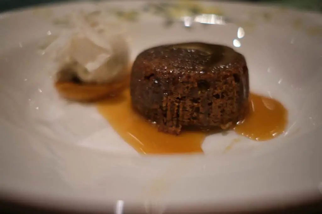 Warm Sticky Fig and Pecan Pudding at Tiana's Place the Disney Wonder