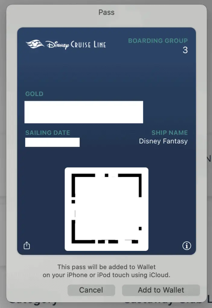 Disney Cruise Check-in DCL QR code for Wallet