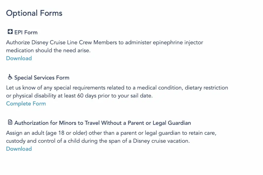 Disney Cruise Check-in Optional Forms