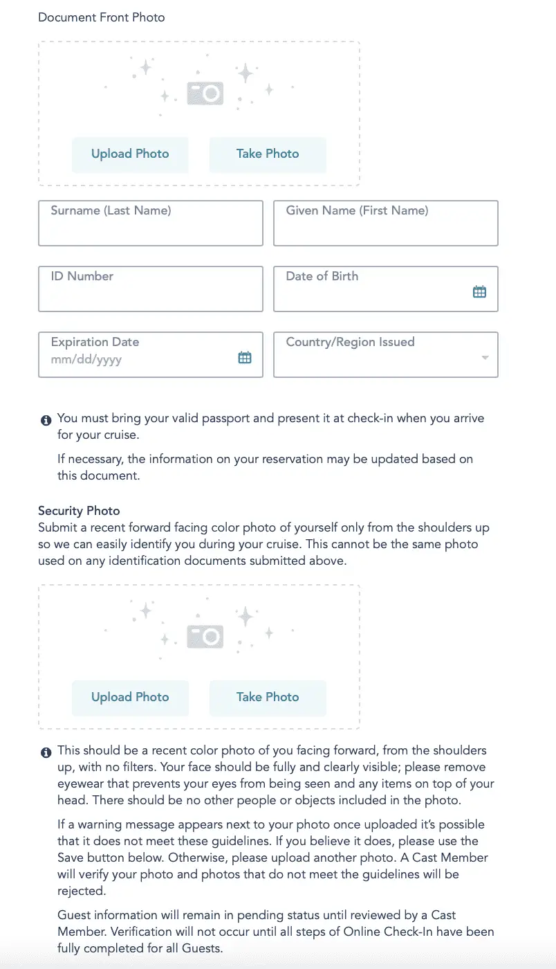 disney cruise check in requirements