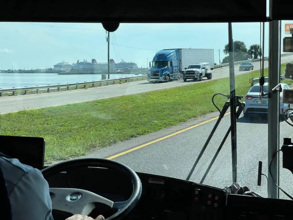 Disney Cruise Resort to Port Transportation Transfers On the Bus First View of the Ship