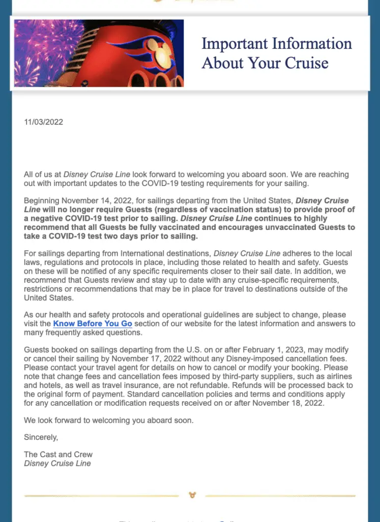 Disney Cruise Temporarily Loosening Cancelation Policy
