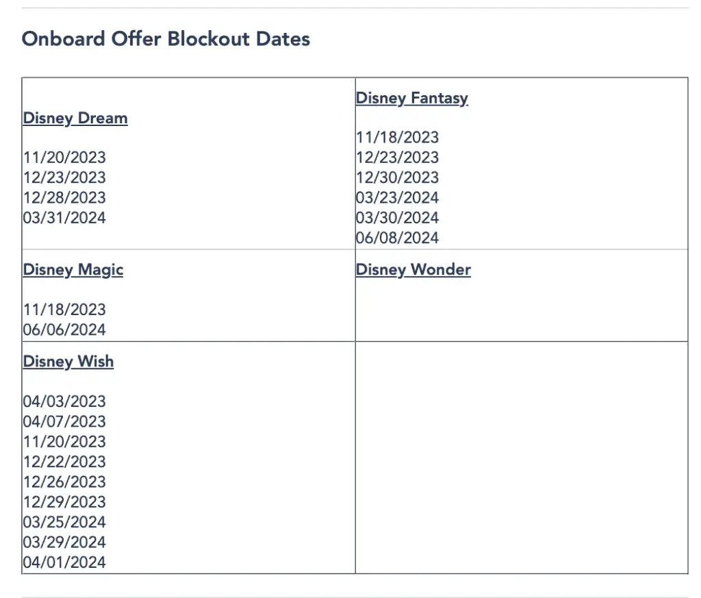 Disney Cruise Blockout Dates as of March 23, 2023