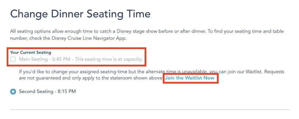 Waitlist changing your dining time on a Disney Cruise