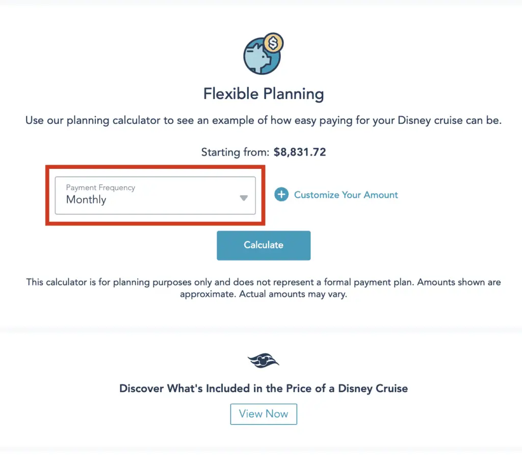 Drop Down Menu Disney Cruise Line Flexible Planning Calculator