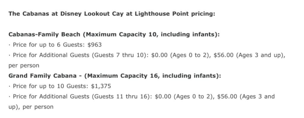 Cabana Pricing Lookout Cay at Lighthouse Point 